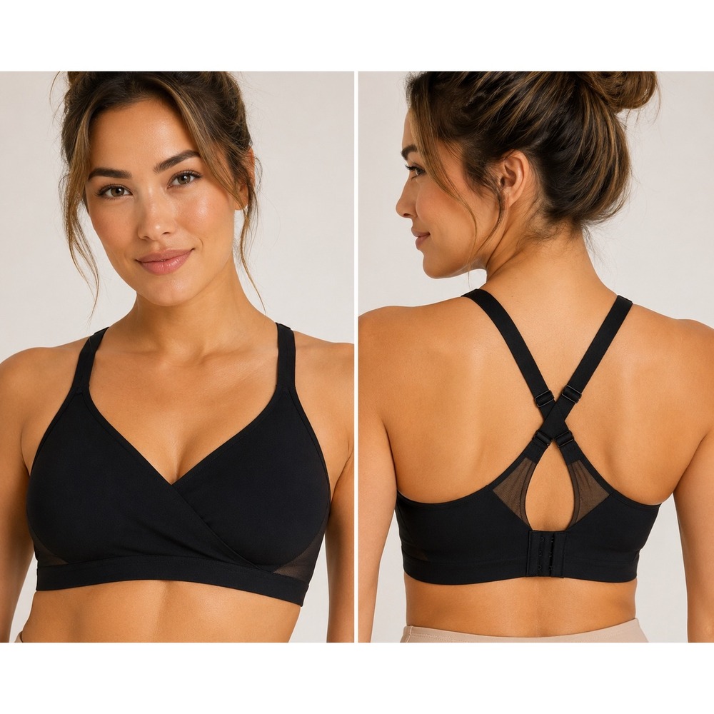 Honeylove Boosty Crossover Bra Black Mesh Wire Free Adjustable Racerback Size M